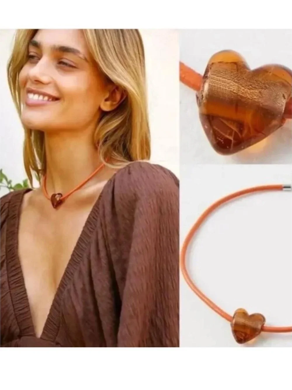 NWT FREE PEOPLE Under the Sea Heart Pendant Necklace on Cord